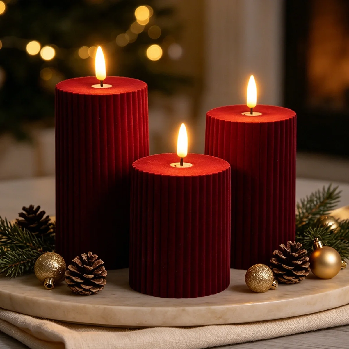 2026 Flameless Red Colored Candles for Christmas Decoration