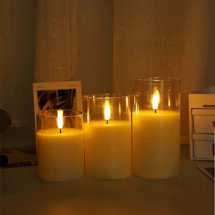 3D Wick Remote Control Glass Flameless Electronic LED Candles