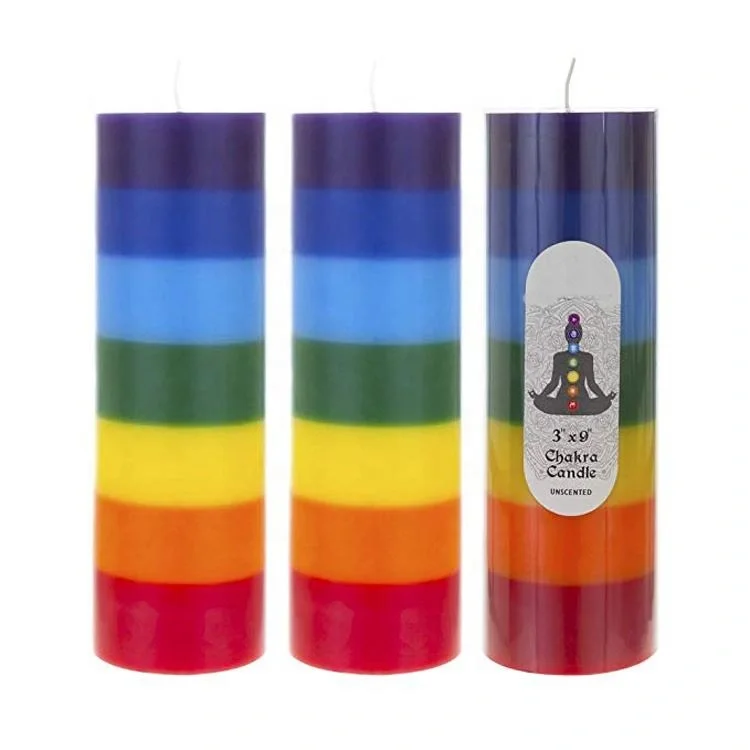 3x9 Inch Chakra Pillar Candles for Spiritual Attunement