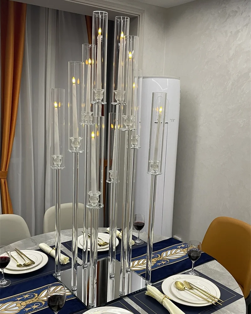 5 Arm Wedding Table Centerpiece Crystal Glass Candle Holder 8 Head Candelabra