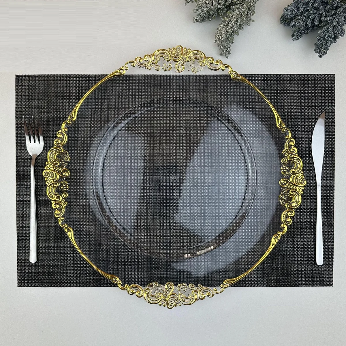 Banquet Table Supply Dessert Dinner Clear Under Plate Plastic Charger Plate Dish