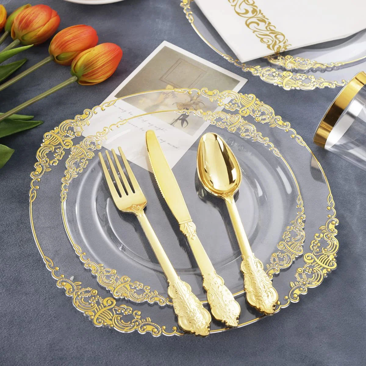 Banquet Wedding Dinner Underplate Tableware Gold Acrylic Charger Plate