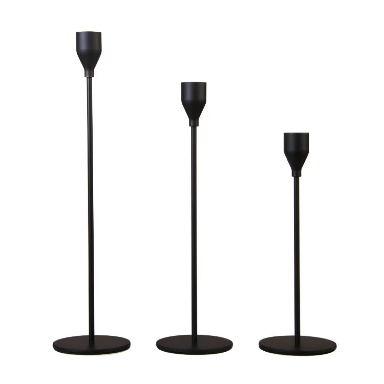 Black Gold Silver 3PCS Metal Candlestick Candle Holders for Taper Candles
