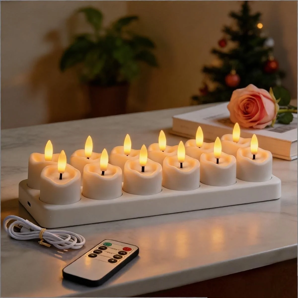 Bulk LED flameless flickering rechargeable tea lights with remote