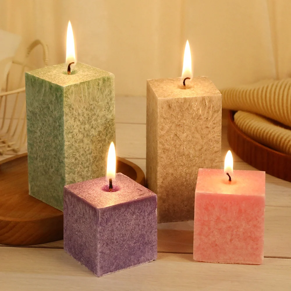 Christmas Gift Snowflake Square Frosted Pillar Candles for Hotel