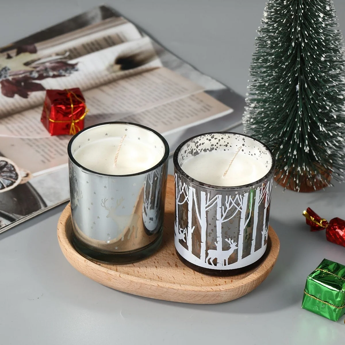 Christmas Outdoor Electroplated Glass Jar Scented Candle for Decor