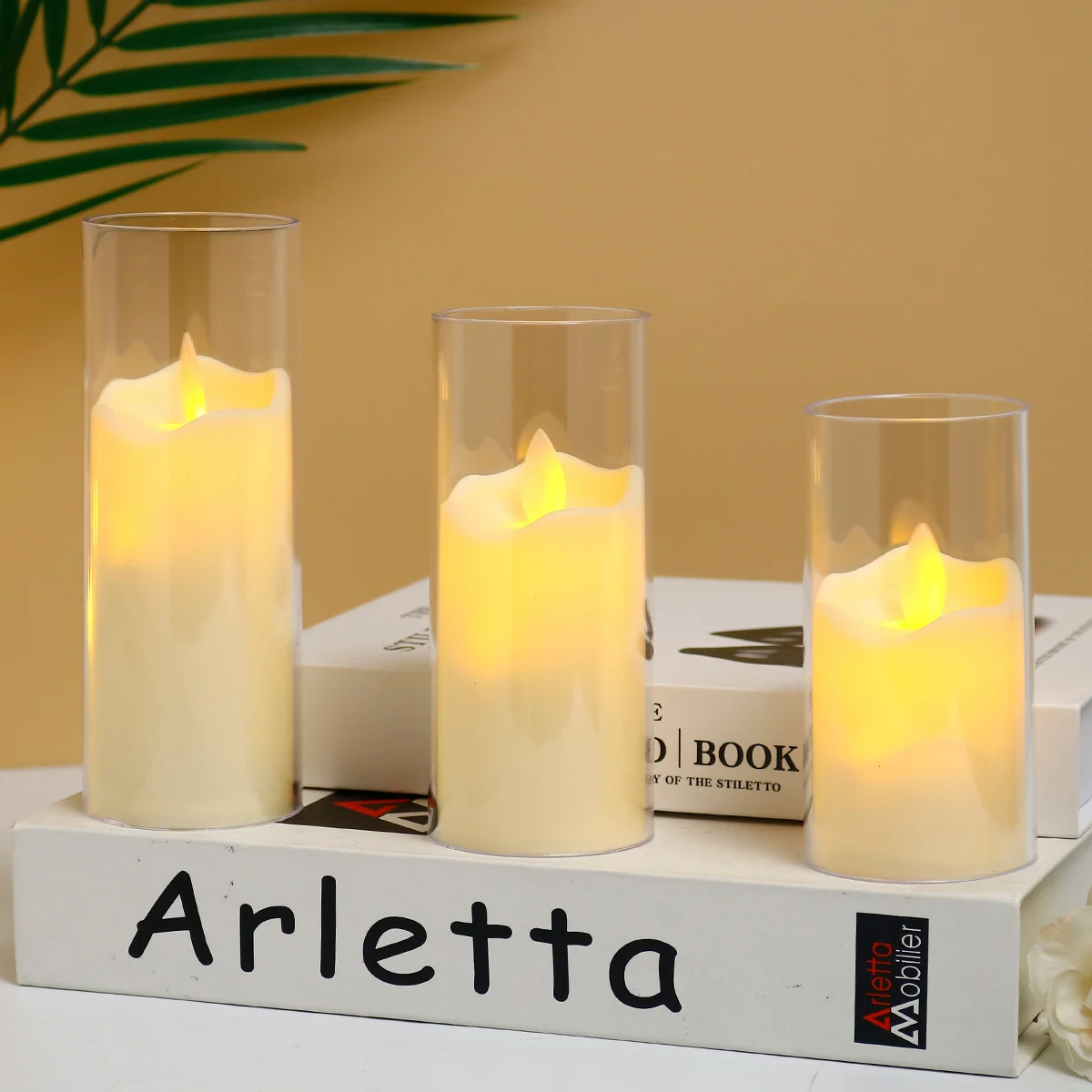 Clear Acrylic Cup Battery Operated Candles with Realistic Flame