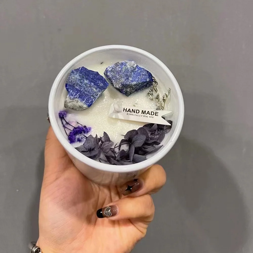 Custom Brand Gemstone Fragrance Candles with Dried Flowers
