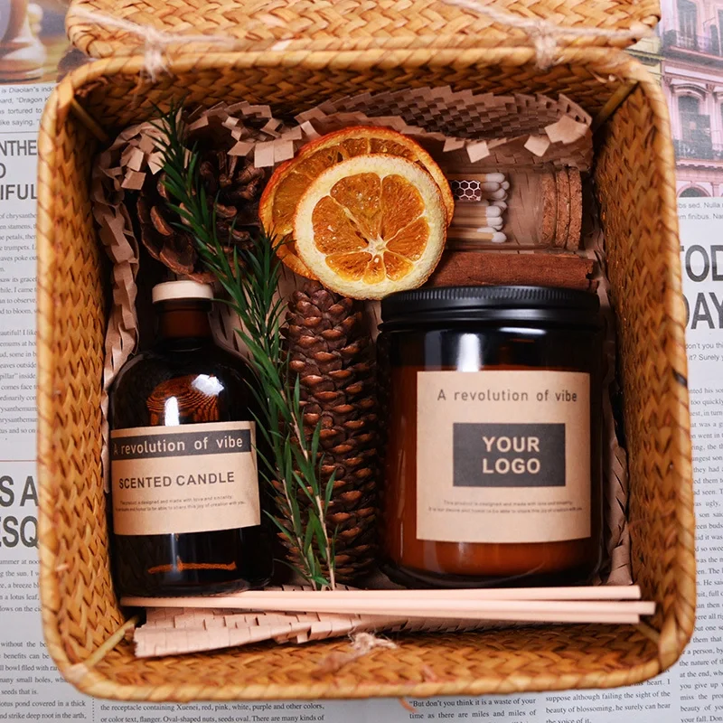 Customised Scented Soy Wax Candle Gift Set with Reed Diffuser