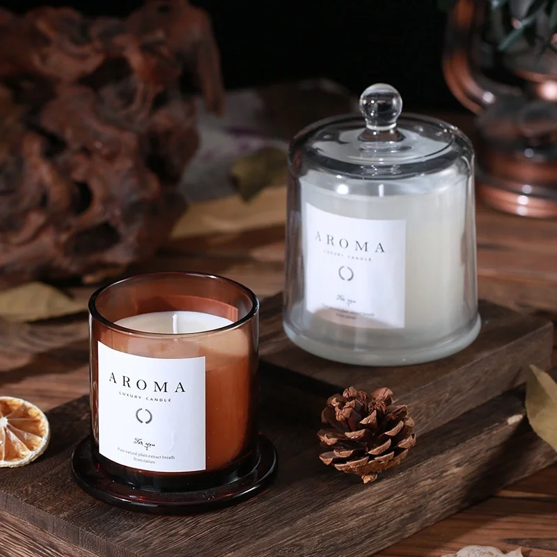 Decorative Fragrance Candles with Glass Cloche Lid for Home