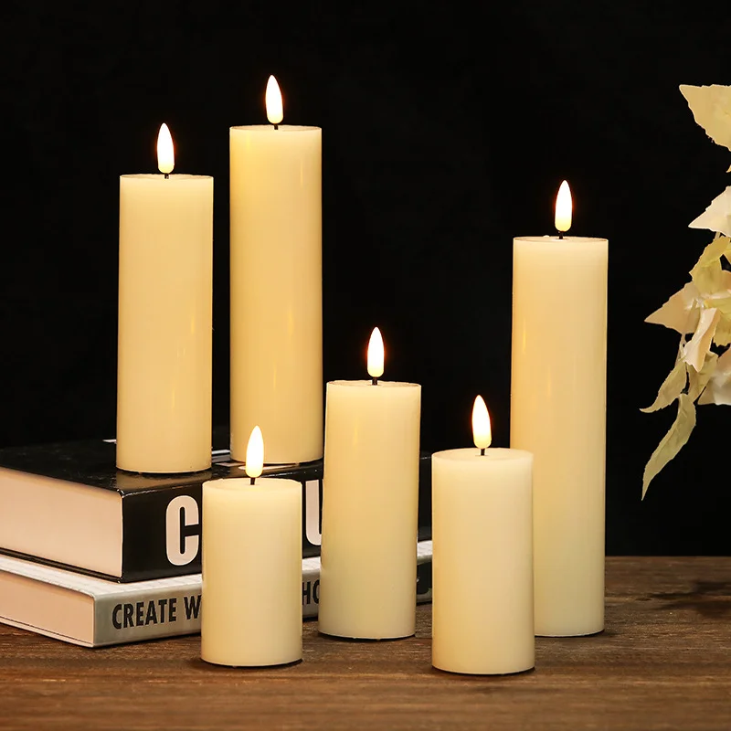 Decorative Real Wax 3D Flame Pillar Flameless Candle for Wedding