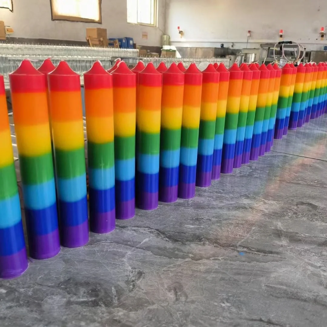 Hand Poured Unscented Rainbow Chakra Pillar Candles For Bars
