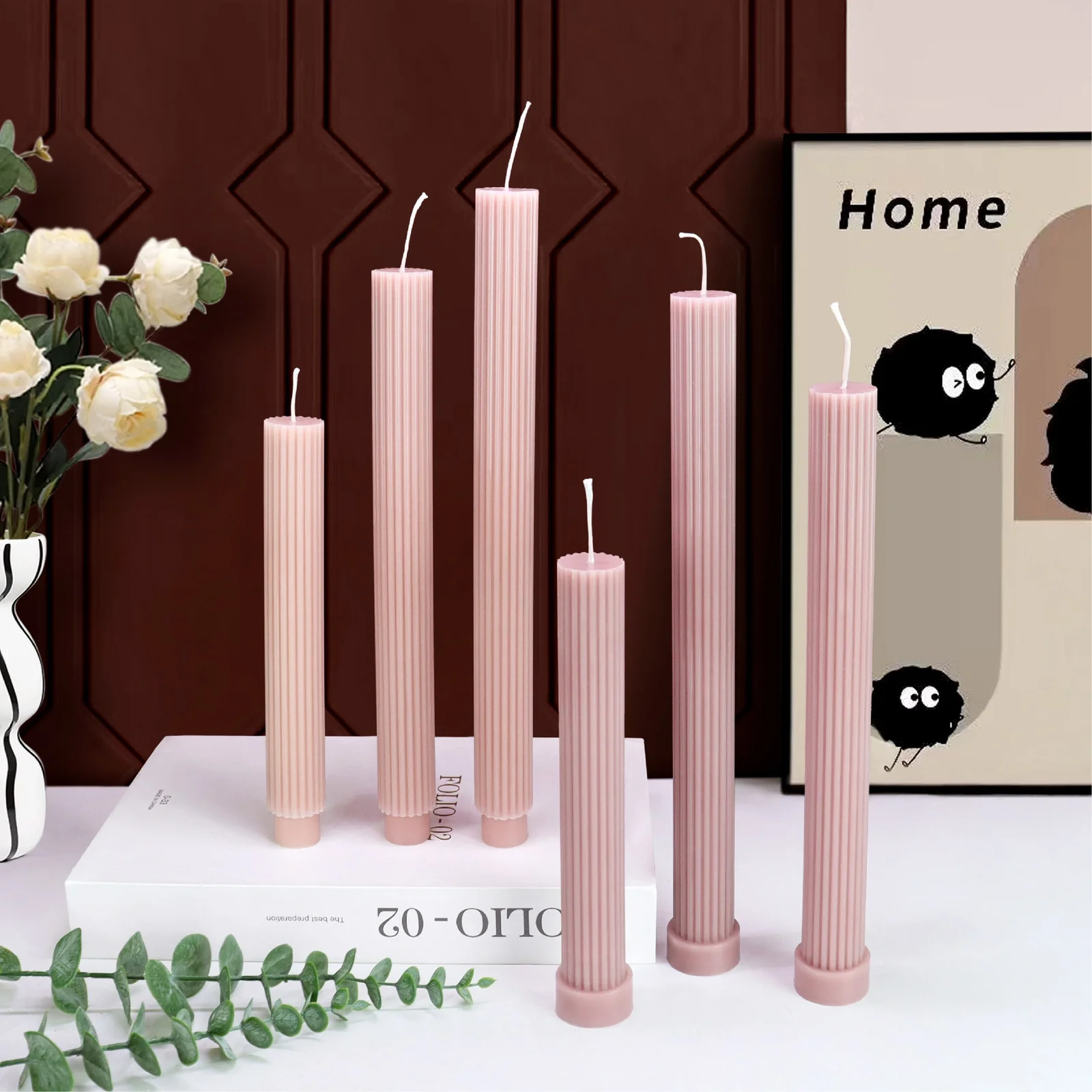 Handmade Mixed Soy Wax Long Stick Ribbed Taper Candles