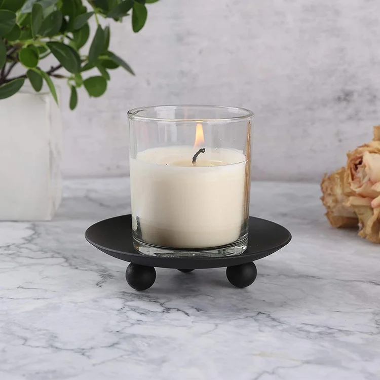 Home Decor Round Metal Iron Gold Black Candle Holder Plate for Table Centerpiece