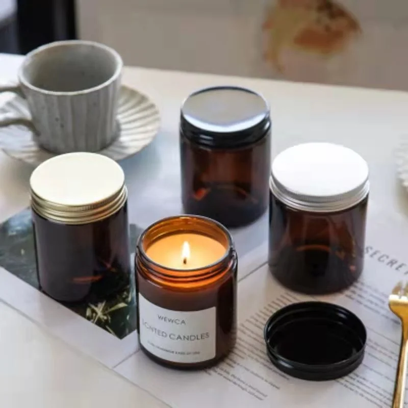 Home Decorating Cotton Wick Perfume Oil Scented Candle in Amber Jar