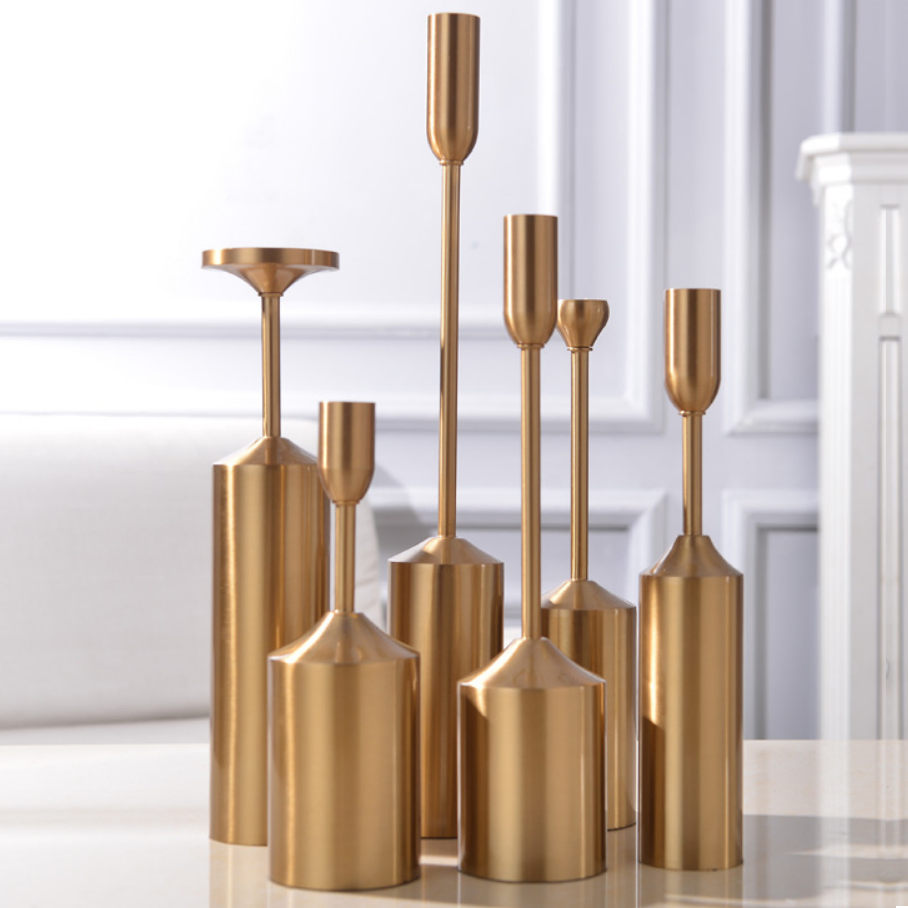 Home Party Decoration 6pcs Set Candlestick Metal Gold Stands Taper Candle Holder