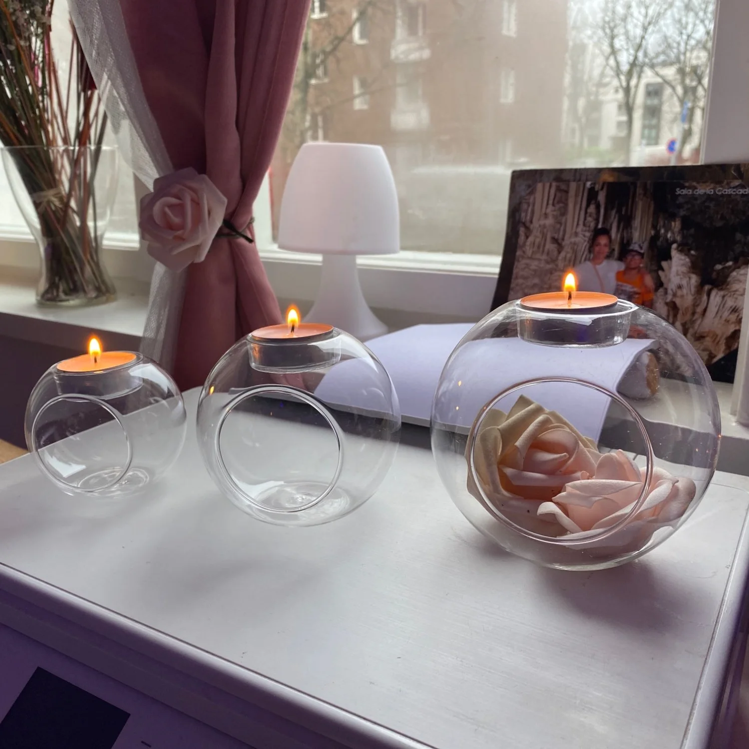 Home Window Decorative Round Glass Candle Holder for Tealight Candles