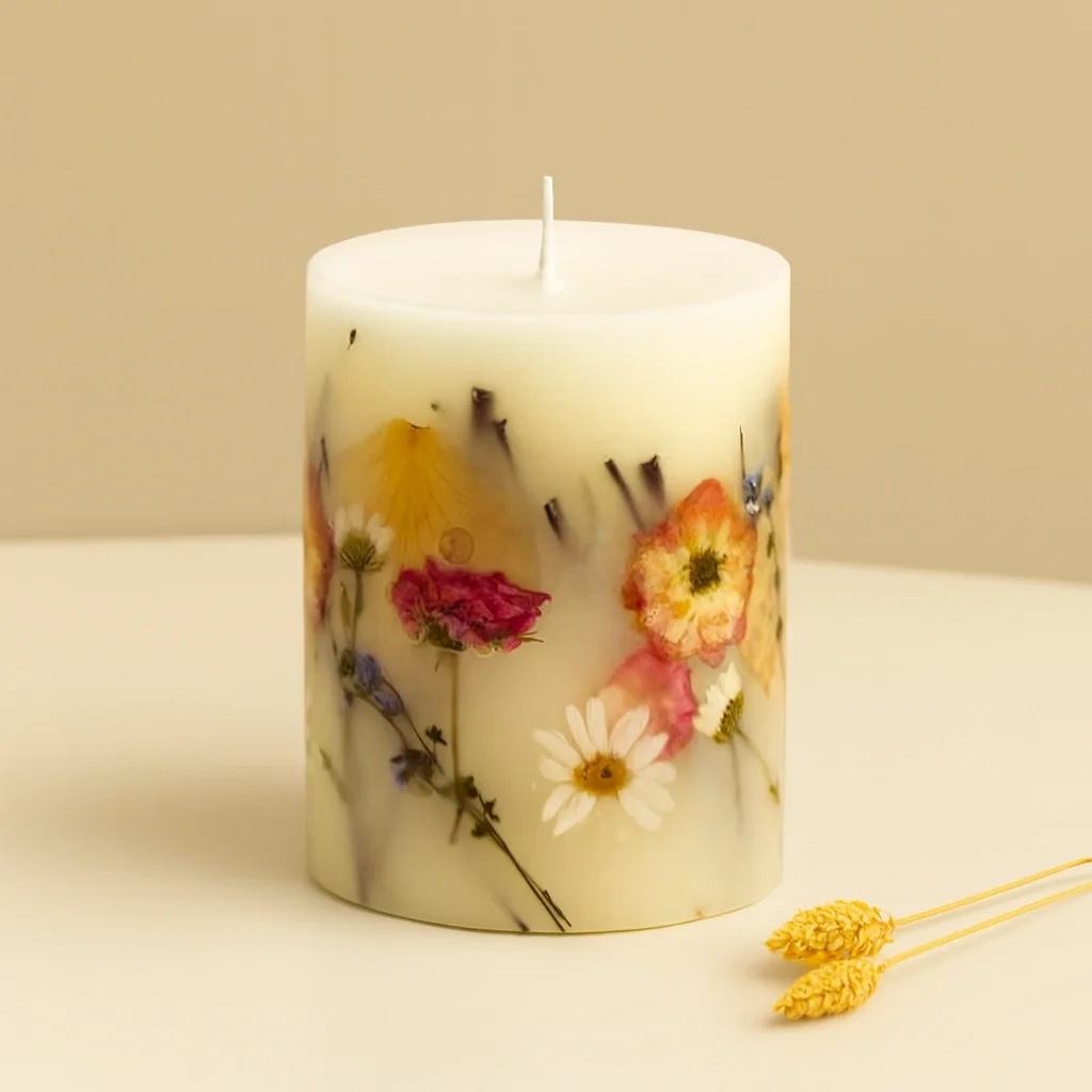 Luxury Natural Soy Wax Dried Flower Pillar Candles Gift Set