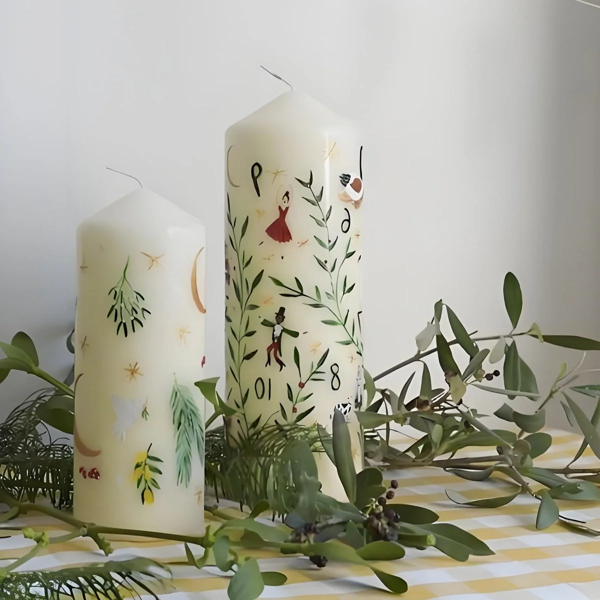Painted Decorative Unscented Pillar Candles for Christmas Holiday Decoration
