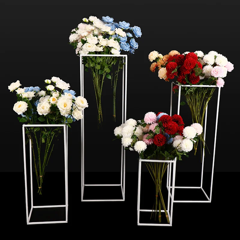 Rectangle Matte White Metal Flower Stand for Banquet Party Table Centerpiece