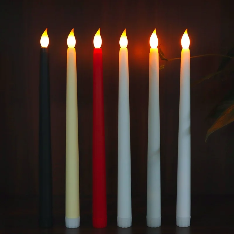 Restaurant Bar Decor Flickering Flameless Long Taper Candles with Timer