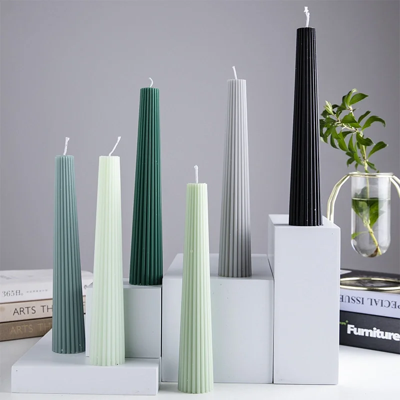 Romantic Home Decorative Long Pole Soybean Wax Fluted Ribbed Taper Candles