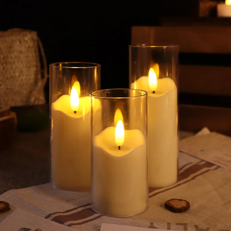 Set of 3 Acrylic Cup Flameless Decorative LED Candle