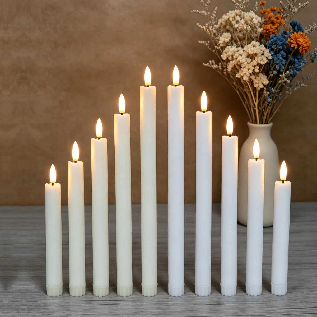 Table Centerpiece Flameless Taper Candles with Flickering Flame