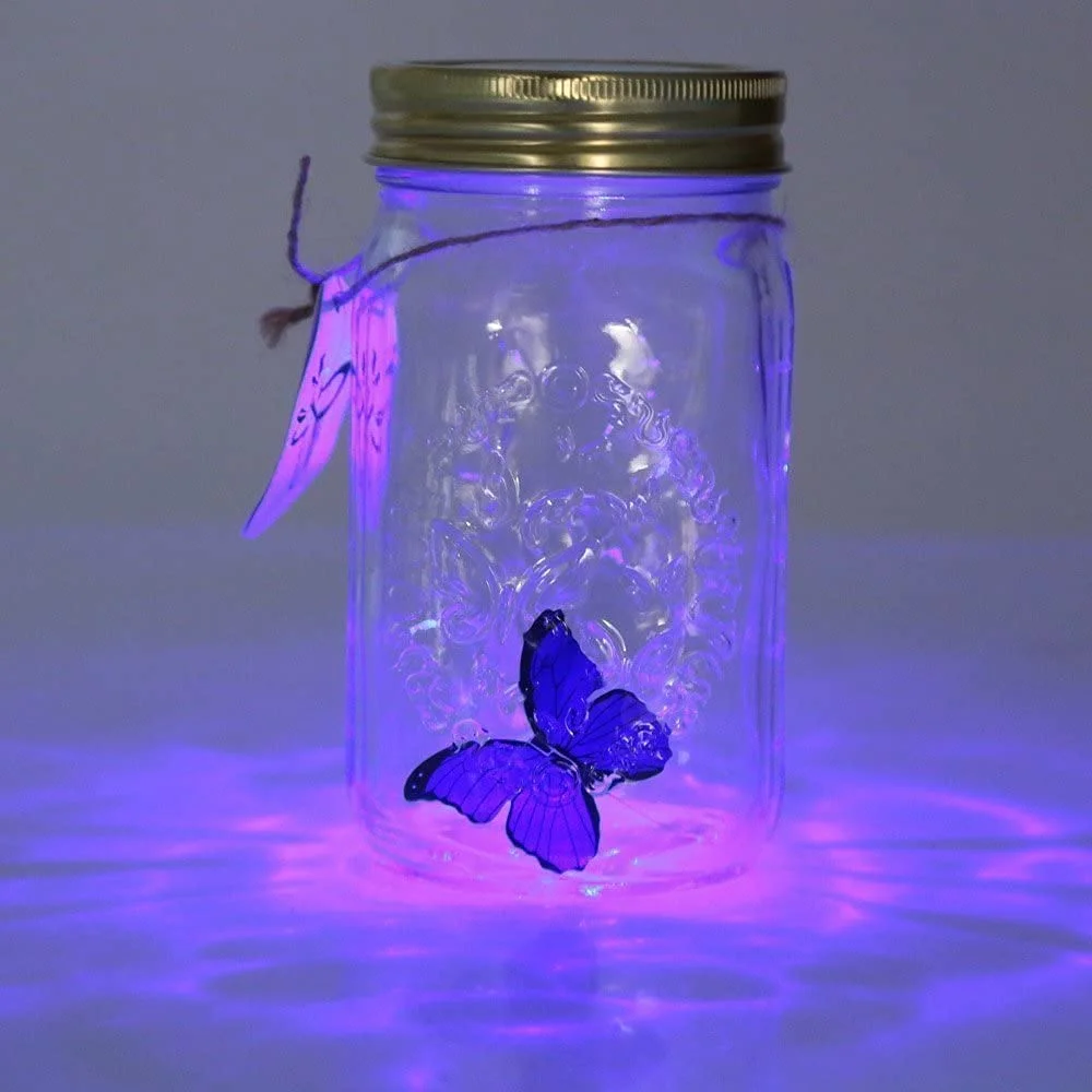 Tap Activated Animated Butterfly in A Glass Jar with LED Light for Decor