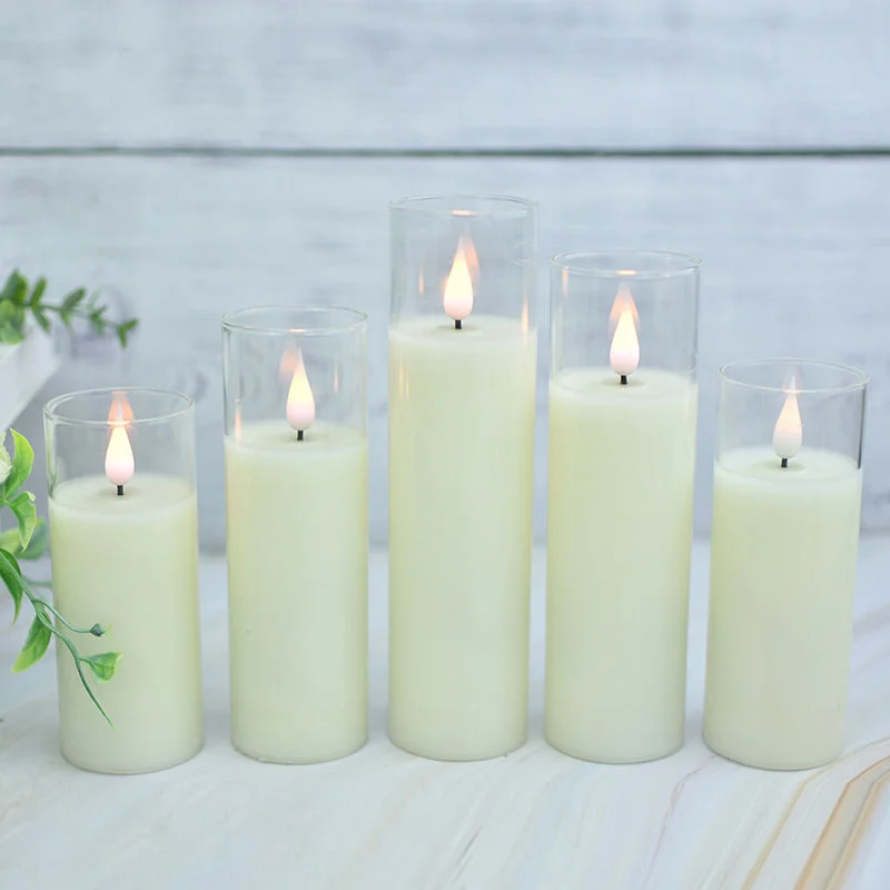 Water Drip Wick Flicker Light Remote Control Glass LED Candle