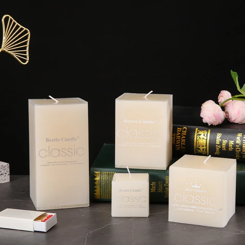 Wedding Decor 3 4 5 6 Inch Solid Square Ivory Pillar Candles