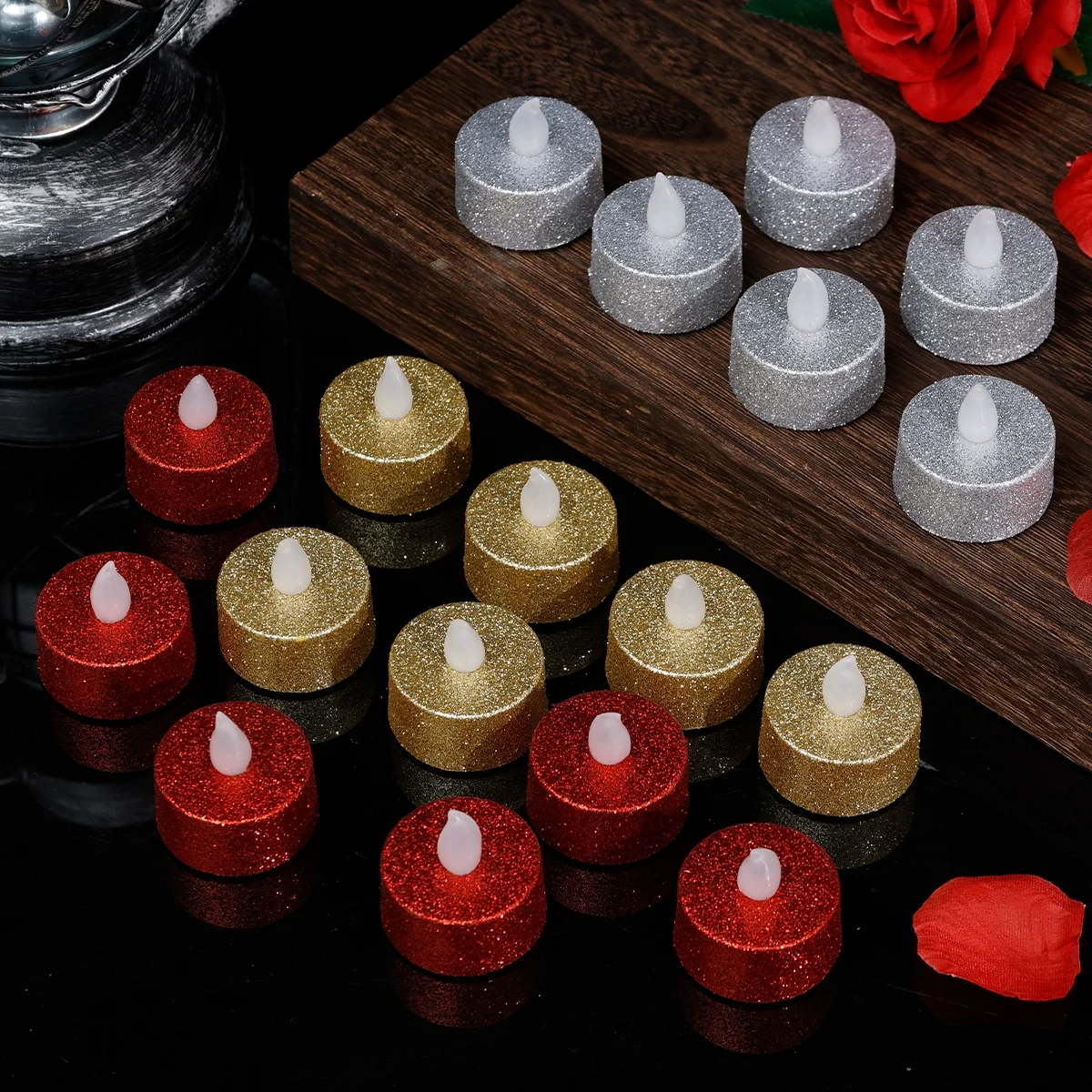 Wholesale Wedding Decorative Glitter Flameless LED Tealight Candles