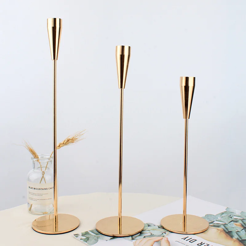 Window Table Centerpiece 3PCS/Set Gold Metal Candlestick Holder for Taper Candle